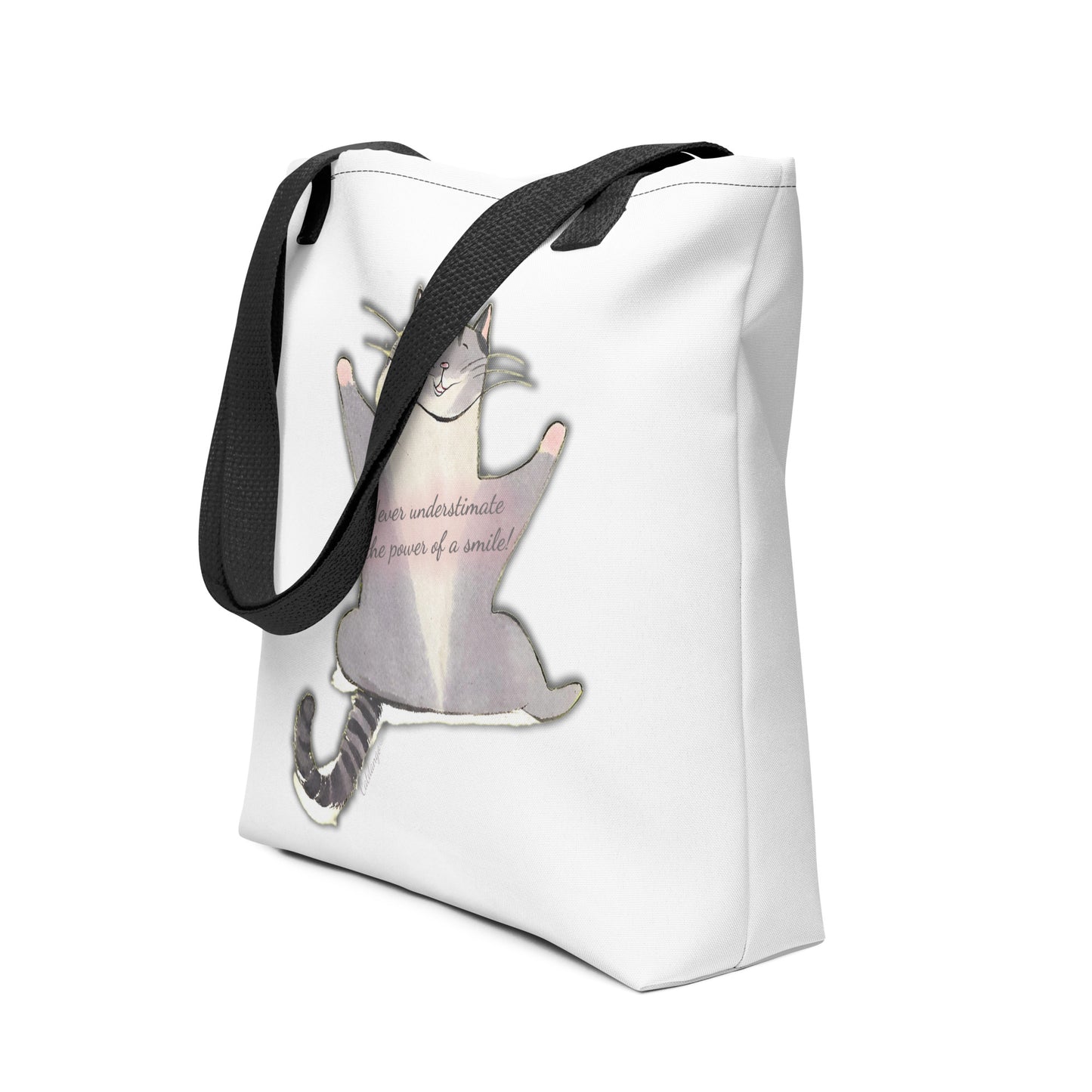 Happy The Cat Tote Bag "Never underestimate the power of a smile!"