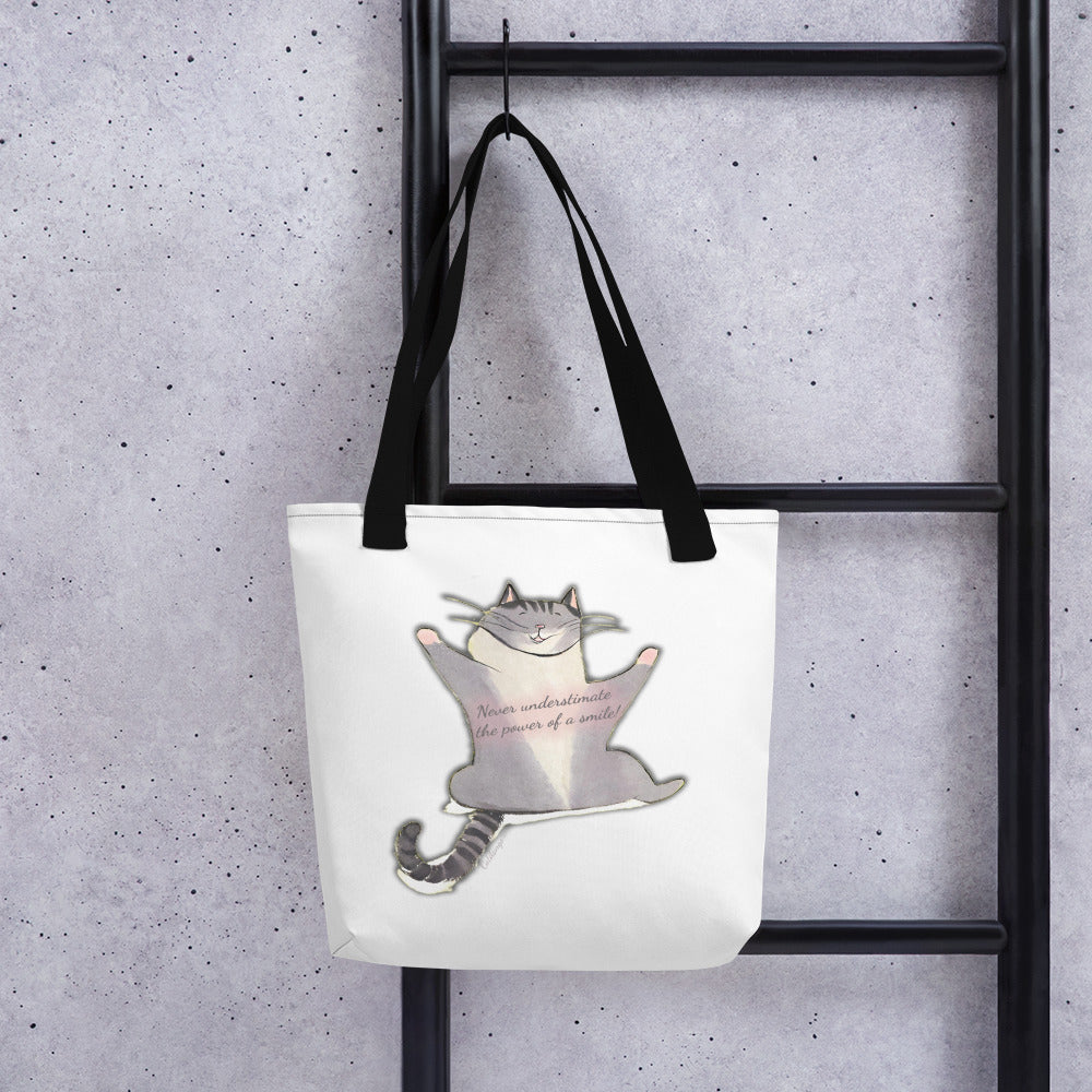 Happy The Cat Tote Bag "Never underestimate the power of a smile!"