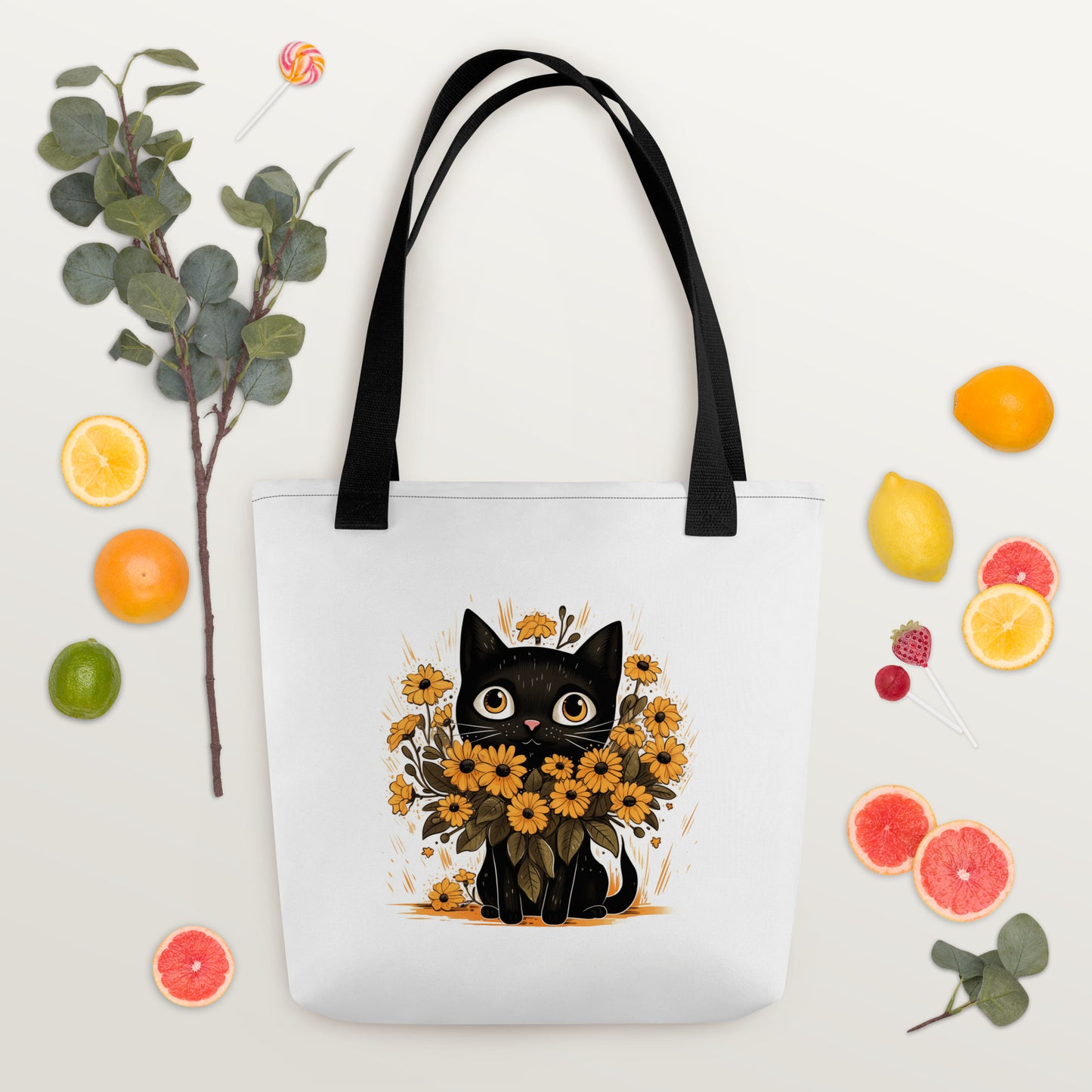 Kitty in the Flowers Cat Tote Bag