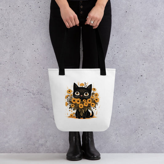 Kitty in the Flowers Cat Tote Bag