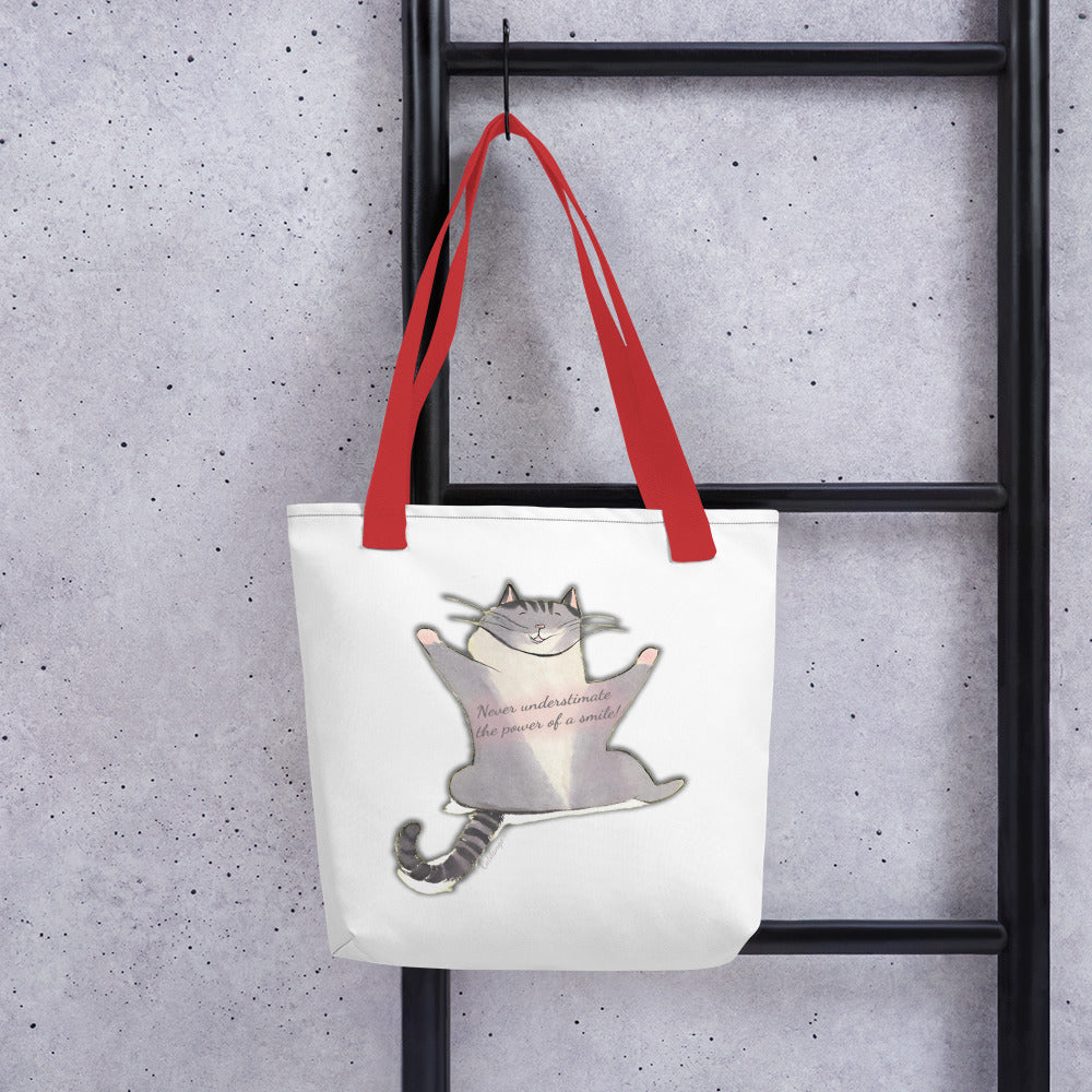 Happy The Cat Tote Bag "Never underestimate the power of a smile!"