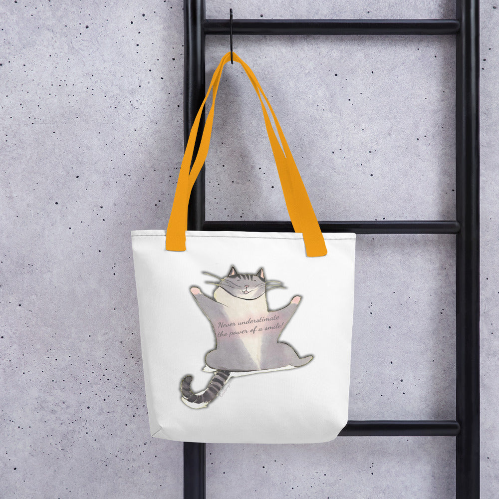 Happy The Cat Tote Bag "Never underestimate the power of a smile!"