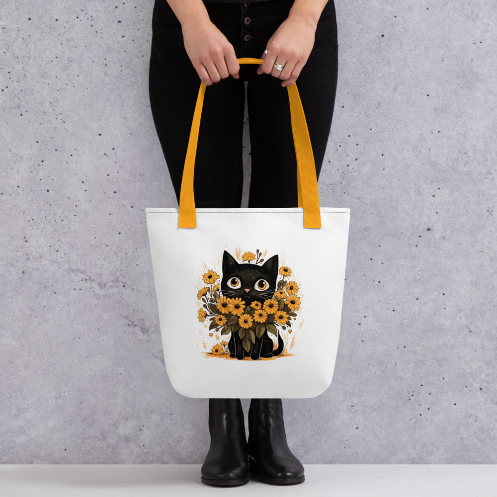 Kitty in the Flowers Cat Tote Bag